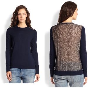 Equipment Navy Wool & Lace Back Sweater